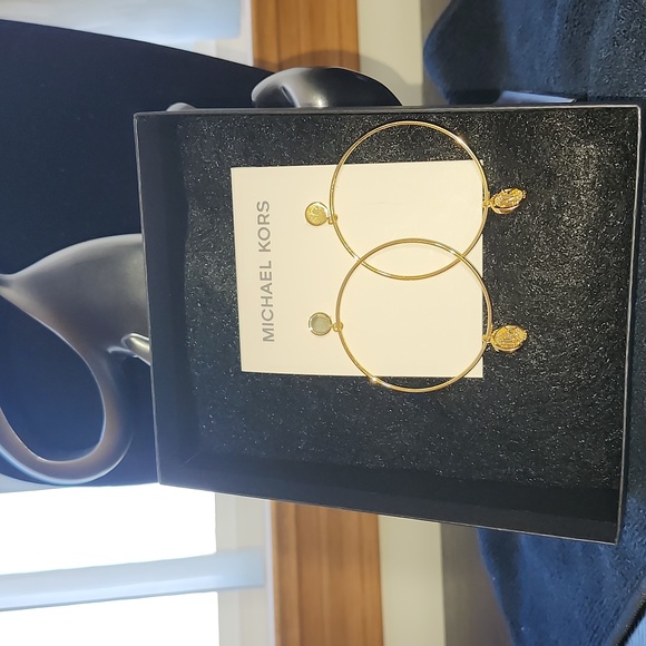 Michael Kors Jewelry - NWT MICHAEL KORS LOGO GOLD TONE LARGE HOOP EARRINGS